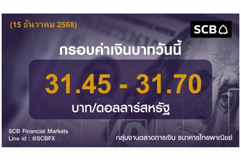 ธนาคารไทยพาณิชย์ ประเมินค่าเงินบาทวันนี้เคลื่อนไหวในกรอบ 31.45-31.70 บาท/ดอลลาร์